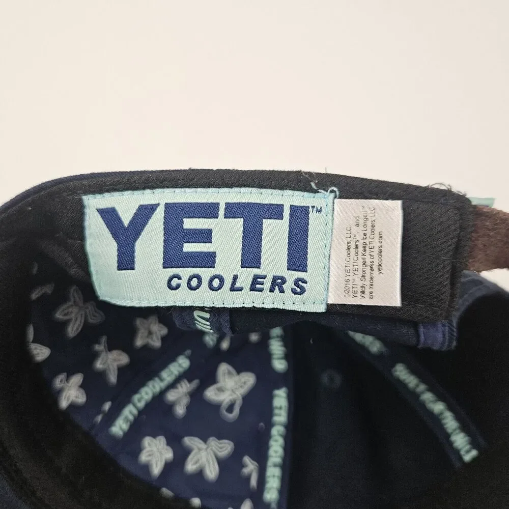 Yeti Coolers Leather Strap Full Panel Low Pro‎ Hat Cap Adjustable OSFM Navy Blue